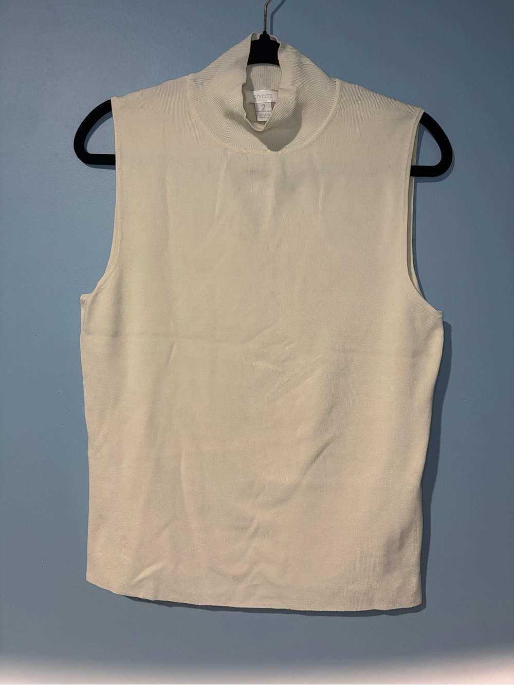 Chico's Ivory Silk Blend Sleeveless Mock Neck Top Size 2
